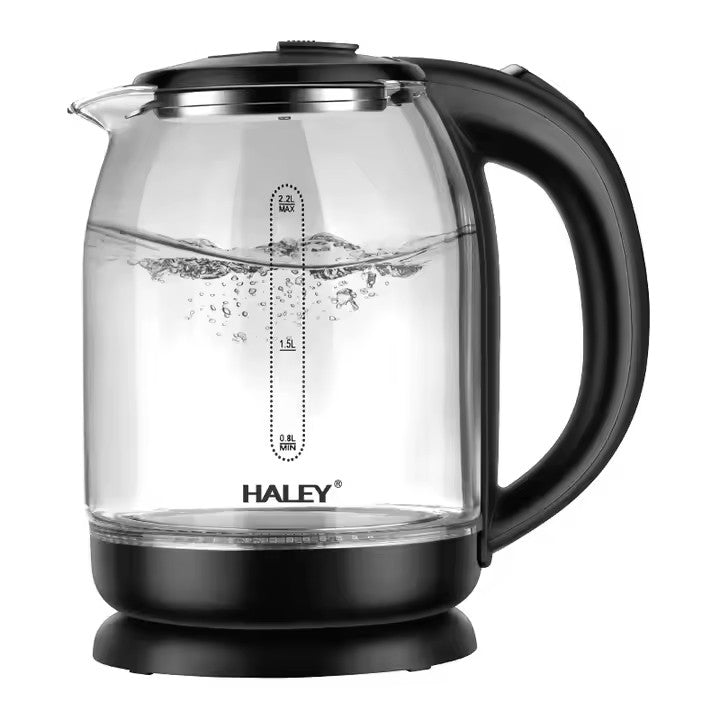 Fierbător Electric HALEY HY-8862: Portabil din Sticlă de 2,2L, încălzire Rapidă cu Oprire Automată